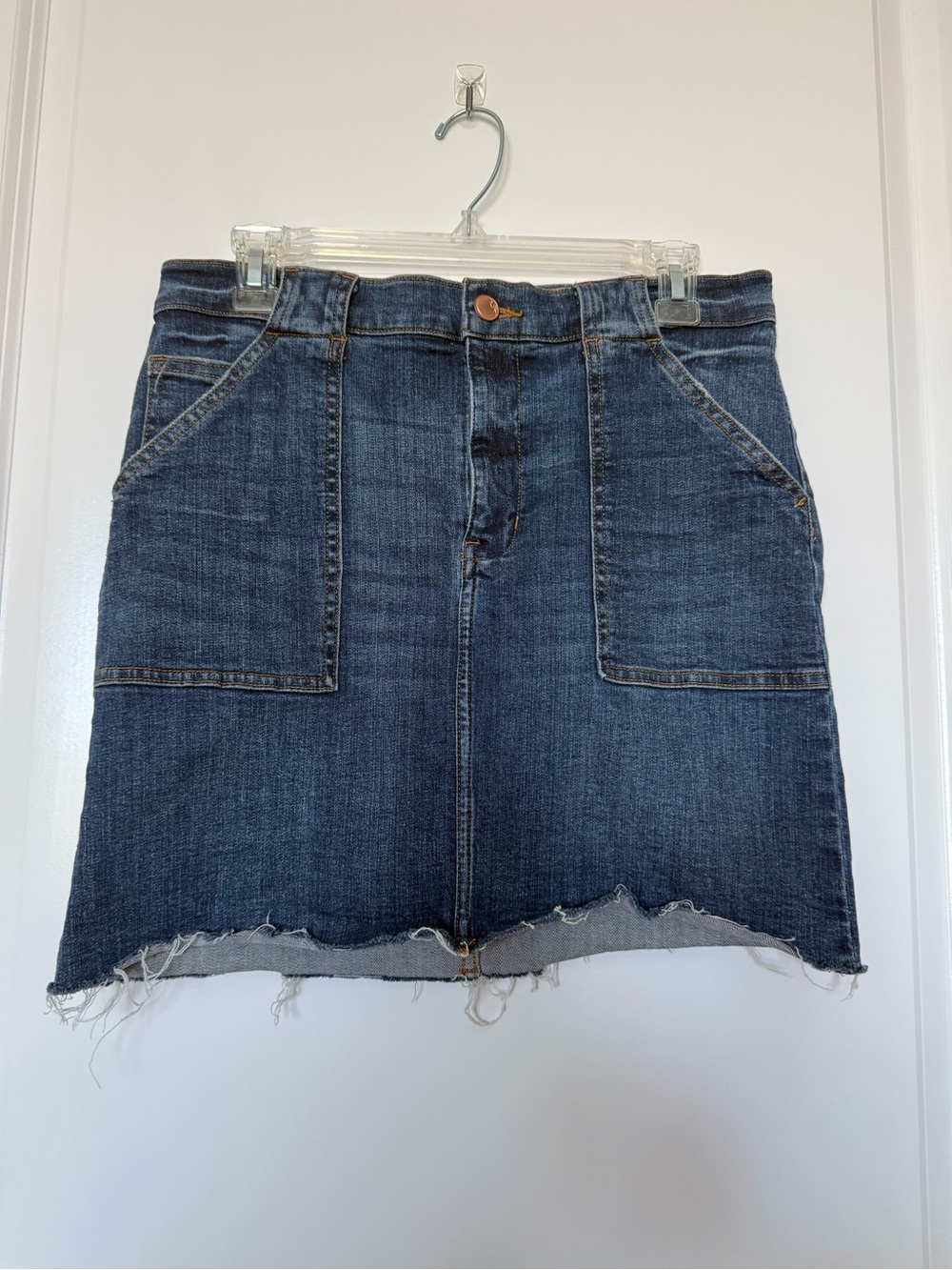 Dark Blue Denim Mini Skirt - Casual Raw Hem
